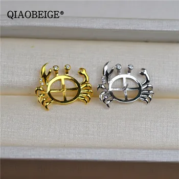 

QIAOBEIGE Diy handmade s925 sterling silver button bead pendant crab pendant 13-14-15mm pearl accessories