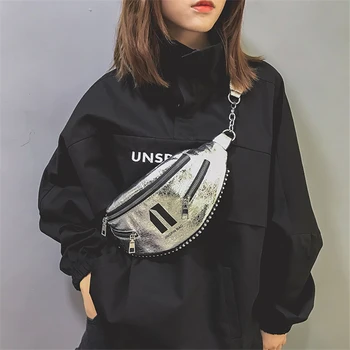 

2019 Brand New Women Waist Bag Fanny Pack Shoulder Chest Bum Purse Travel Rivets Punk Stud Tote Waist Pack