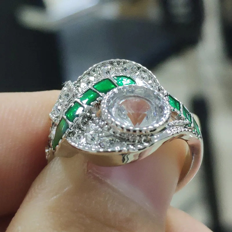 Бохо большое кольцо с зеленым камнем для женщин и мужчин ювелирные изделия серебряного цвета кубический циркон кольцо Роскошный бренд Bague Femme Anillos Mujer O5C193