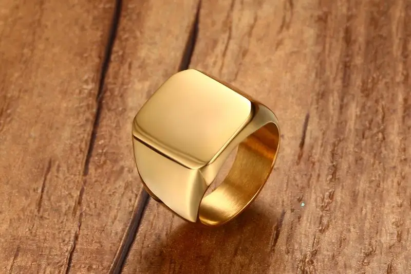 Meaeguet Solid Gold Color Punk Cool Men's Ring High Polished 18MM Wide Unique Stainless Steel Biker Square Party Ring (12)