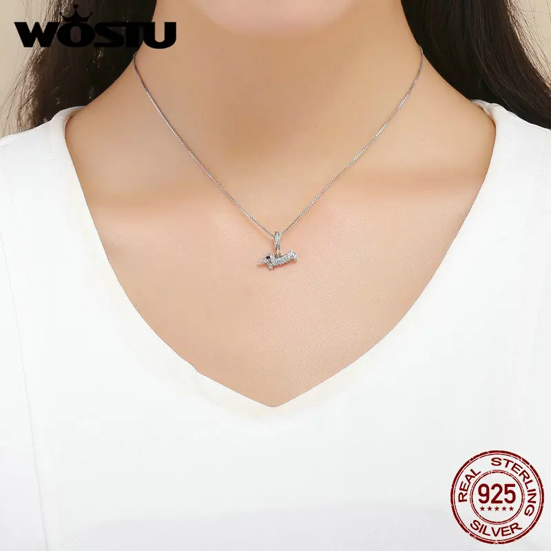 WOSTU 100% 925 пробы Серебряный собачий Поппи такса круглый CZ камень ослепительные