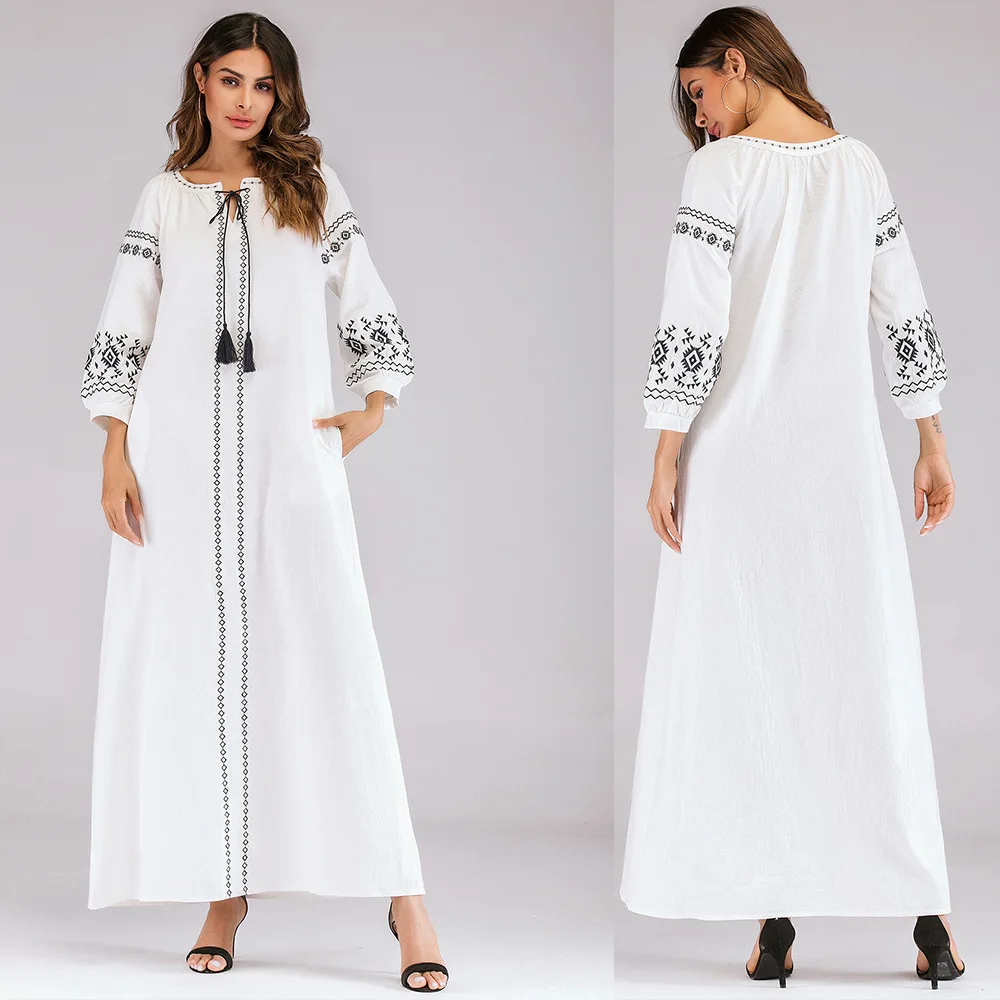 Женское длинное платье с вышивкой Abaya этнические вечерние Макси Платья на