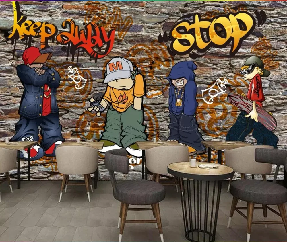 

Custom mural 3d photo wallpaper Retro nostalgic street graffiti brick wall hip hop home decor living room wallpaper for walls 3d