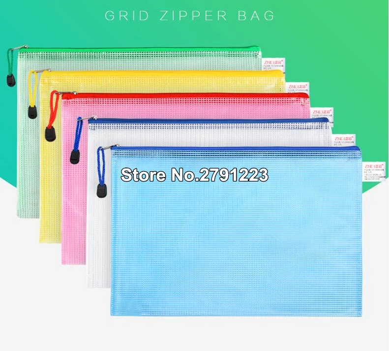 Wholesale!!! 200PC Waterproof Gridding Zipper Bag Document Pen Filing
