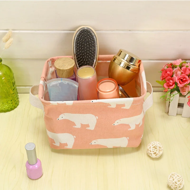 

High Quality Cotton Linen Desktop Storage Basket Sundries Storage Box with Handle Linen Desk Container Makeup Organizer Case