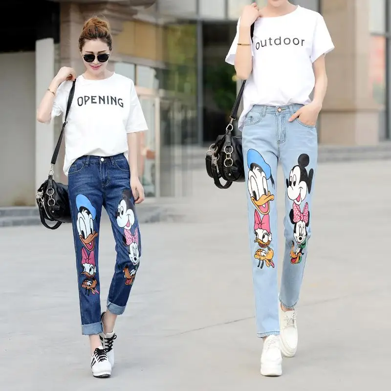 cartoon printed jeans for womens