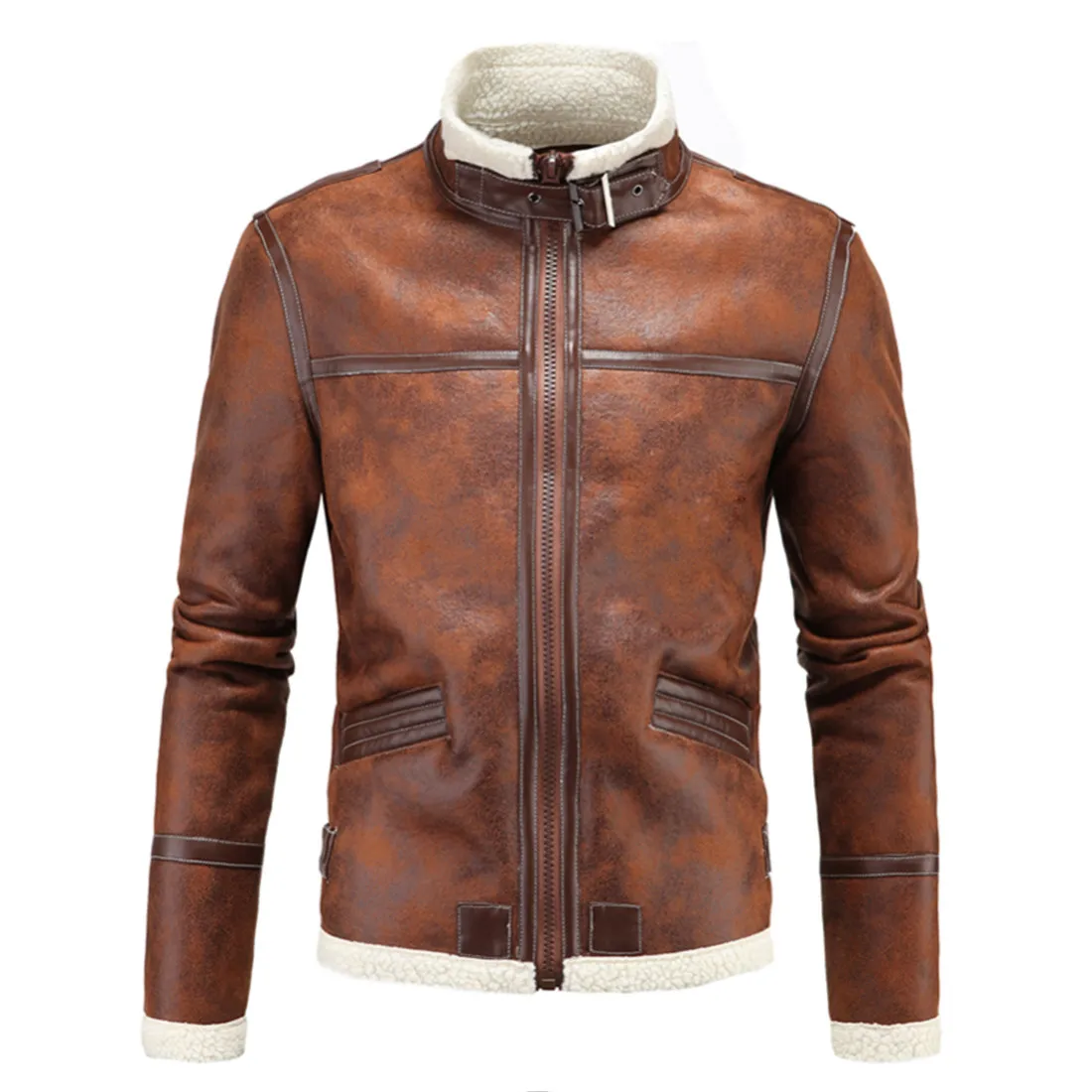 Men Slim Fit Biker Motorcycle Lambskin Leather Jacket Coat Outwear Jackets T1290