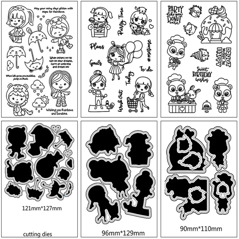 

ZhuoAng Happy girls Cutting Dies and Clear Stamp Set for DIY Scrapbooking Photo Album Decoretive Embossing Stencial ST-CD-073