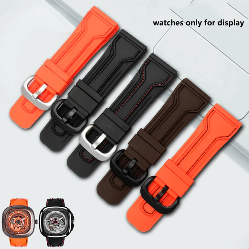 

PEIYI Watchband Rplace Natural Silicone Wristband Black Brown Waterproof Rubber Strap 28mm Men's Rubber Bracelet For M1/P2/Q3