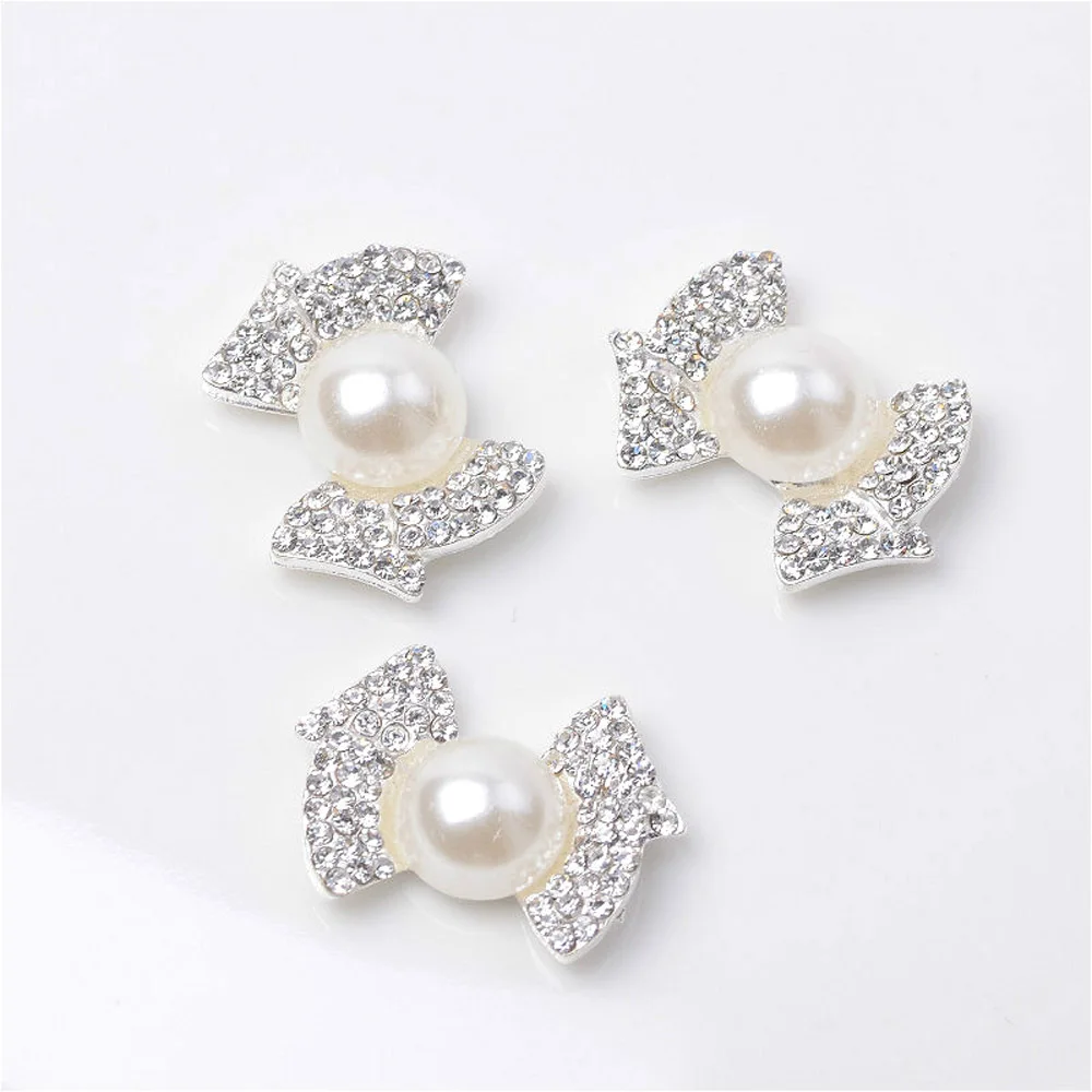 

10pcs/lot 23*17mm Pearl Diamond Rhinestone Buttons Sewing Embellishment for Craft DIY Hair Bow Wedding Shoes Decorative Buttons
