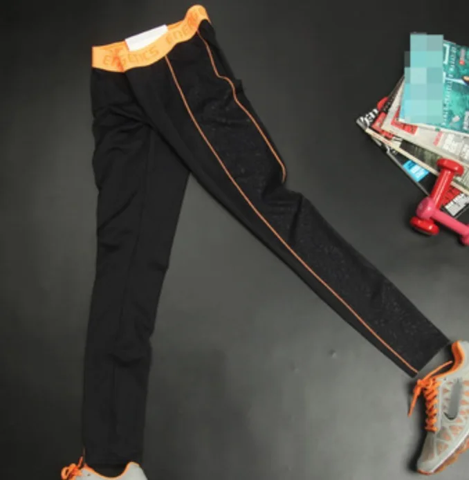 Женские Штаны Для Йоги, спортивные штаны для бега, компрессионные колготки, женские леггинсы для бега, спортзала, Q480 - Цвет: Black with orange