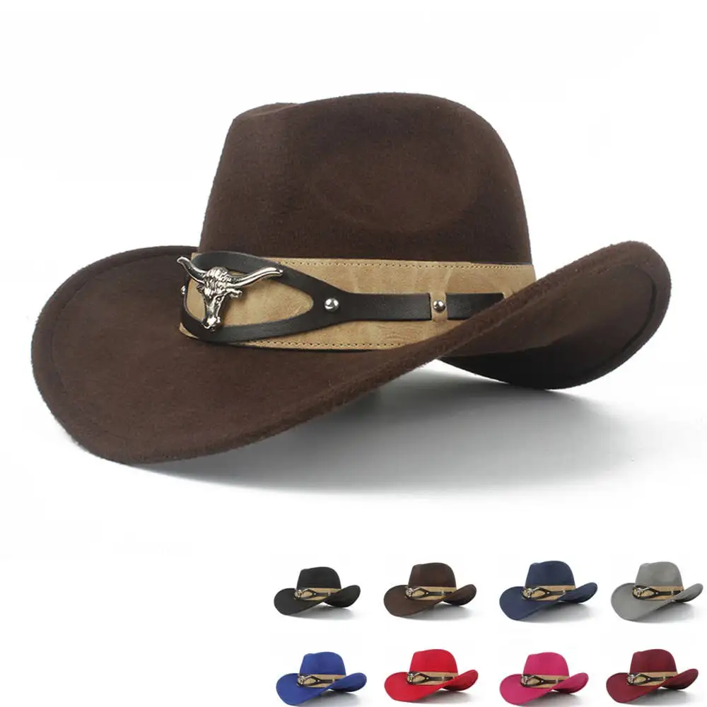 Модная шерстяная Женская и мужская пустотелая западная ковбойская шляпа с широкими полями, для джентльменов, джаза, Sombrero Hombre, кепка, размер 56-58 см, ремень коровьей кожи