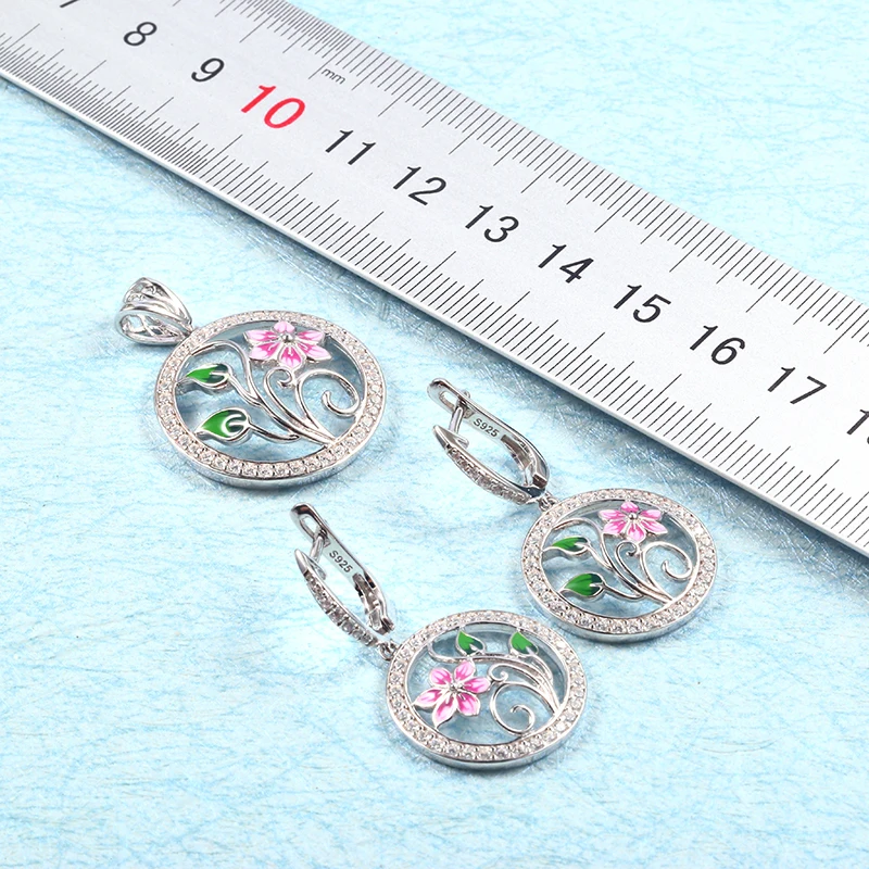 RainMarch Flower Enamel Silver Pendant For Chain Necklace Pendulum 925 Silver Women Necklace Pendant Party enamel Jewelry (5)