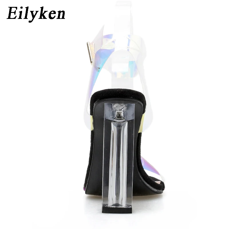 Eilyken/летние прозрачные босоножки из ПВХ; женские Босоножки с открытым носком и ремешком на щиколотке с пряжкой; женская обувь для вечеринок на высоком каблуке со стразами
