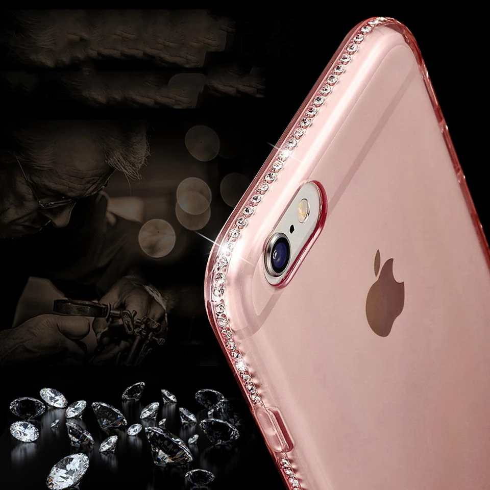 Женский блестящий чехол из ТПУ с бриллиантами для iphone 7 SE 5 5s 6 6s 8 Plus X XR XS MAX Samsung Note 9