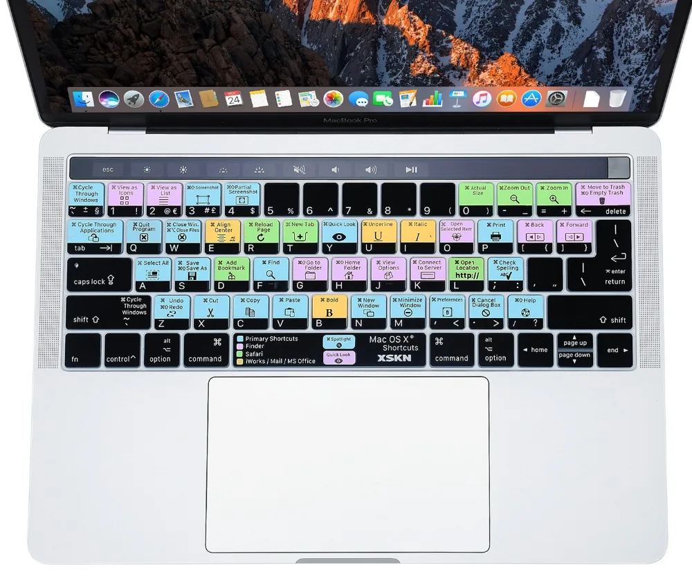 XSKN OS X ярлык клавиатуры Обложка кожи для Touchbar Macbook 13 15 дюймов A1706 A1707( выпуска), бесплатный подарок Сенсорная панель наклейка