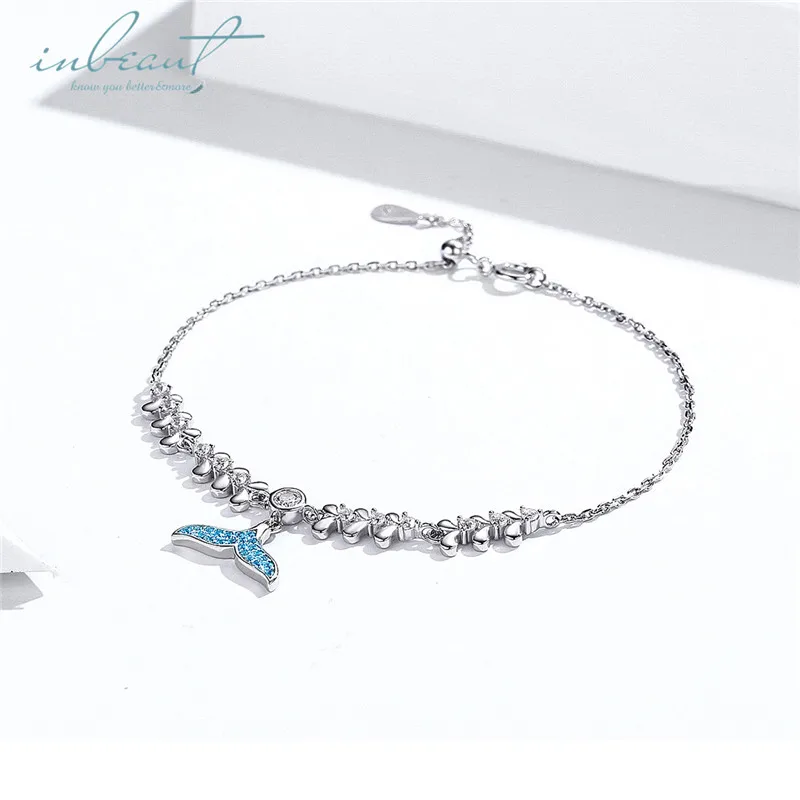 

S925 Sterling Silver Blue Fishtail Beads Chain Female Original Design Korean Mermaid Tail Shaped Bracelet for Women Fine Jewelry