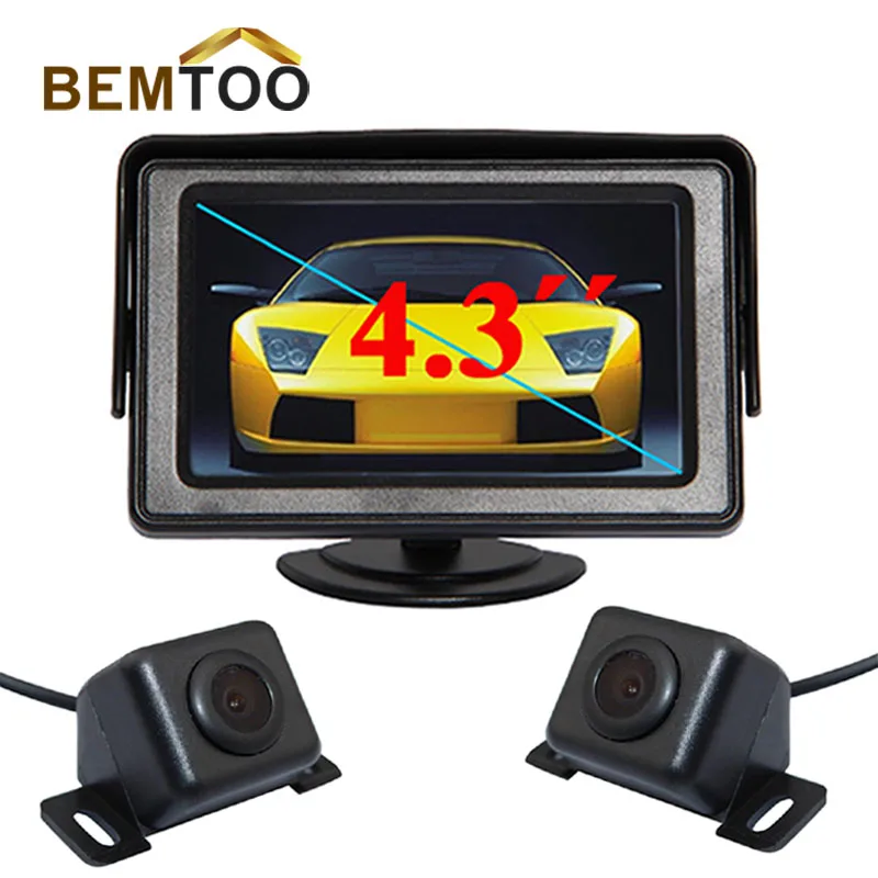 

BEMTOO 5 inch HD Rear View Mirror Monitor 800*480+HD Night Vision Car Rear View Camera and Front Camera with 170 Wide View Angle