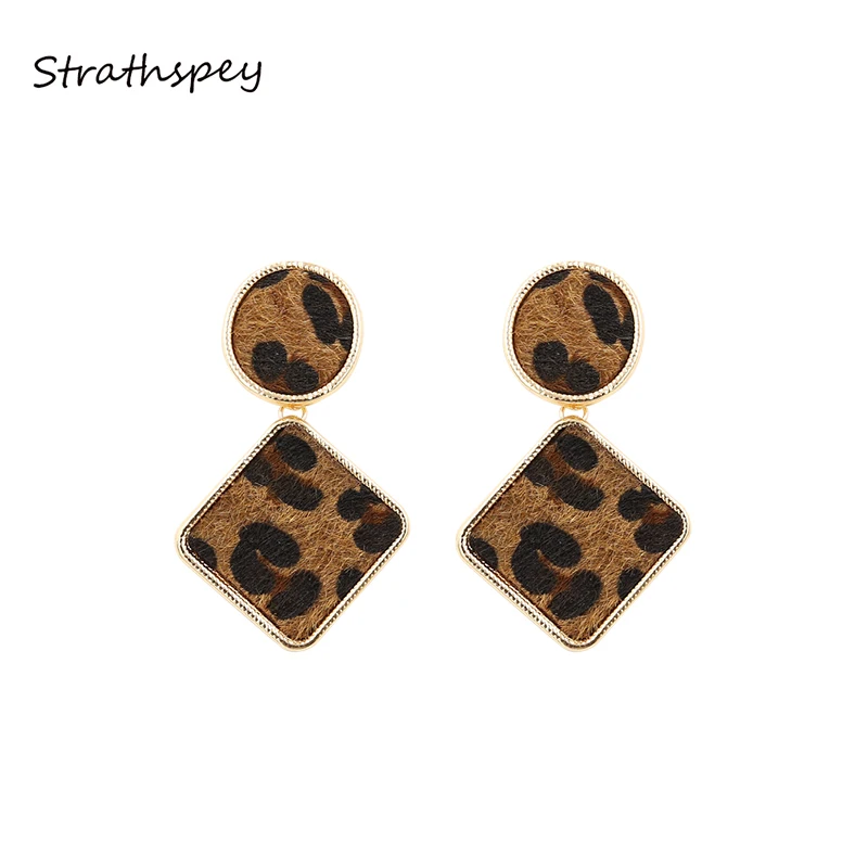 

STRATHSPEY Geometry Leopard Drop Dangle Earrings For Women Vintage Fur Big Pendant Statement Earring Fashion Jewelry Wholesale