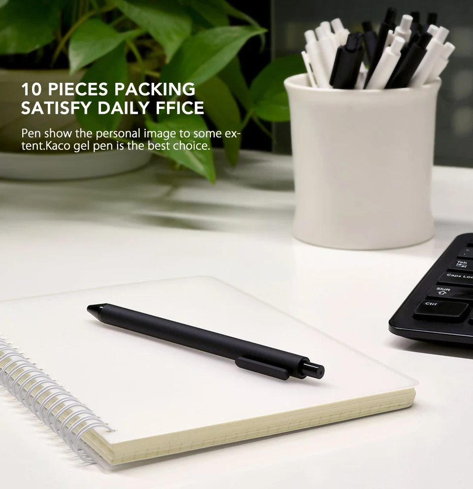 Гелевая ручка Xiaomi Mijia KACO, 0,5 мм, черный, белый цвет, заправка чернил, АБС-пластик, ручка, длина письма 400 мм, плавно пишется для офиса, учебы
