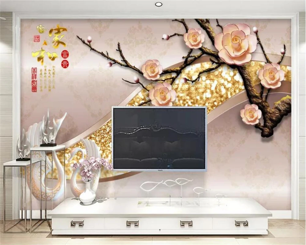 

Custom wallpaper 3d stereo photo wall painter and rich three-dimensional embossed rose swan papier peint background wall paper
