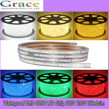 

AC 220V led strip light SMD5050 60leds/M IP67 Waterproof Led flexible Tape 1M/2M/3M/4M/5M/10M//20M + Power Plug