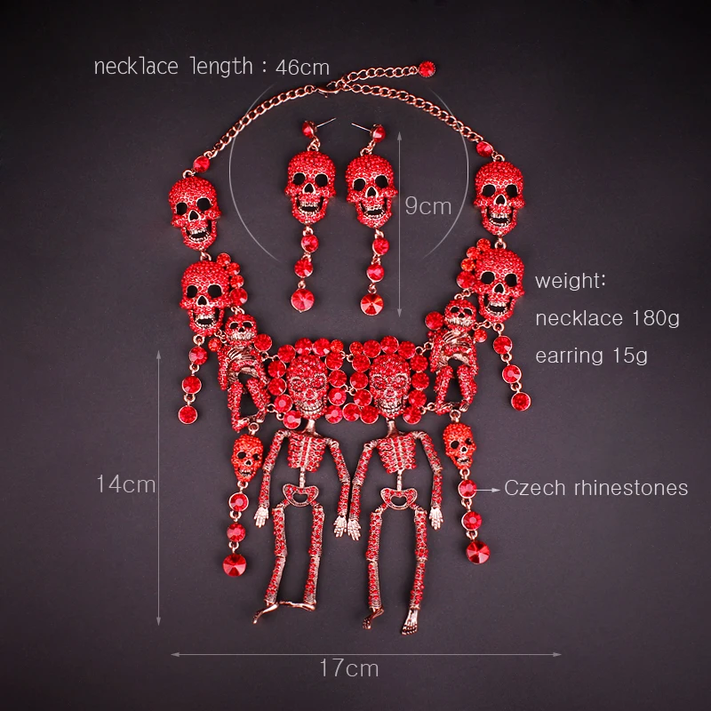 Новинка, ожерелье с белым скелетом, серьги, наборы, Ретро стиль, Череп, ювелирные наборы, Ретро стиль, Хэллоуин, день всех святых, вечерние аксессуары