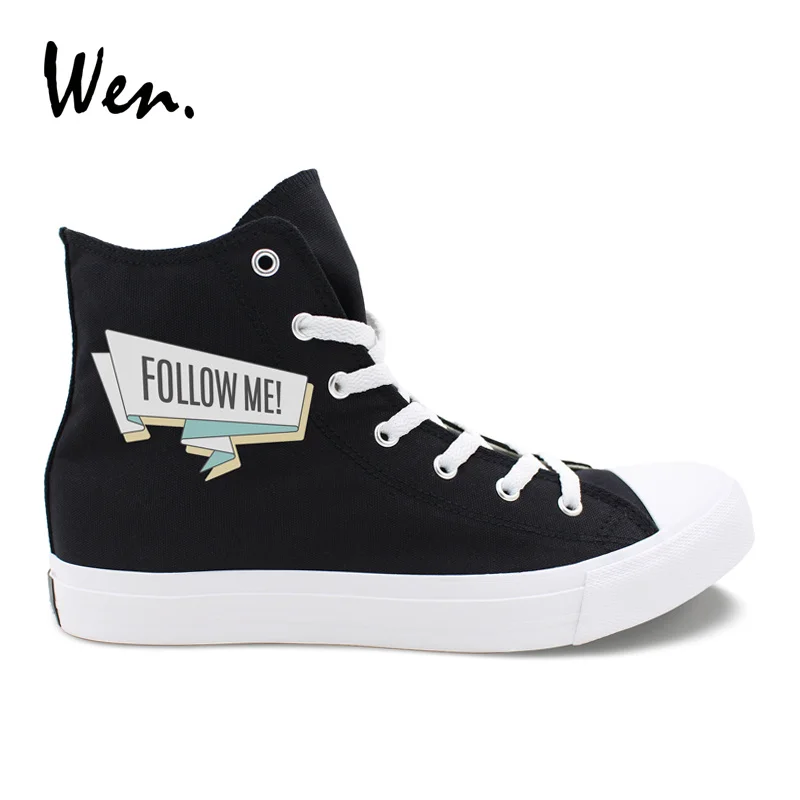 Wen Canvas Sneakers Black Design Words Slogan Follow Me Like It High Top  Outdoor Shoes Man Woman Casual Flat Zapatos Zapatillas - Men's Vulcanize  Shoes - AliExpress