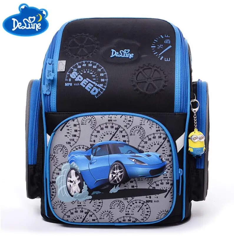 

Delune School Bags Children Burden Reducing School Backpacks Nylon Material 3D Car Print Orthopedic Backpack For Boys