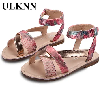 

ULKNN Children's Shoes Girls Sandals Roman Gladiator Soft Leather Breathable Casual Sandal For Summer Beach Shoe Kids Female