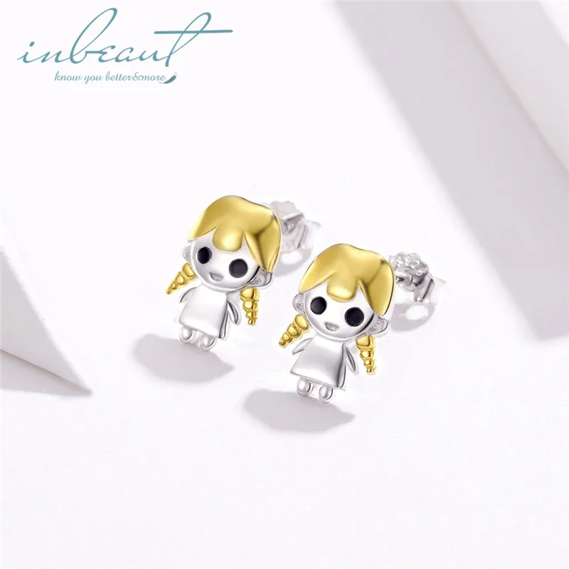 

925 Silver Cute Baby Girl Stud Earrings Female 18K Gold Hair Little Gilrs A little With Braids Earrings Women Original Design