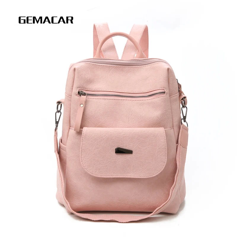 

Fashion Ladies Backpack PU Leather Simple Girl Shoulder Bag Large Capacity Multi-function Solid Color