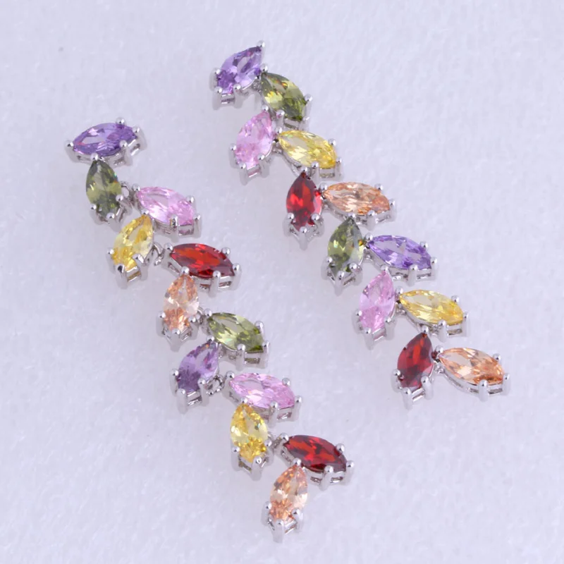 

Love Monologue Flawless Multicolor Imitation Gemstones Long Earrings for Women, Silver Color Drop Earrings J0171