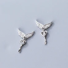 MloveAcc Романтический ключ Крылья Ангела проложили кубического циркония 925 пробы серебряные серьги гвоздики для женщин Свадебные пирсинг