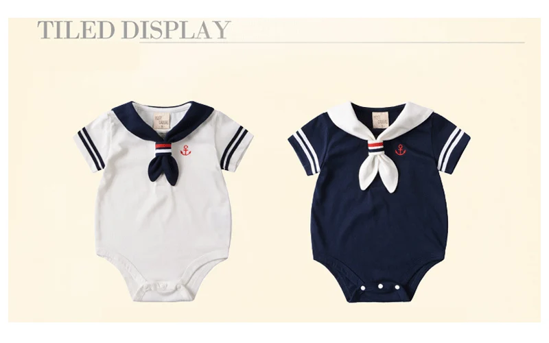 Летние детские комбинезоны; хлопковая одежда для маленьких девочек; цвет белый, темно-синий; одежда для маленьких мальчиков с галстуком; Одежда для новорожденных детей; Комбинезоны для младенцев