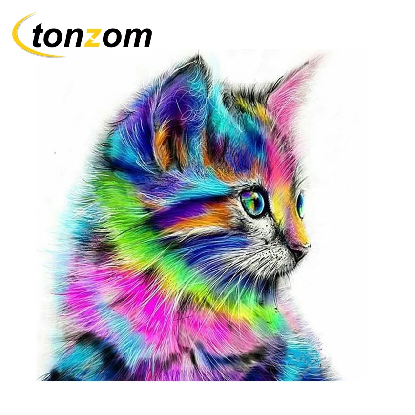 

RIHE Colorful Cat Drawing By Numbers DIY Animal Painting Handwork Cuadros Decoracion Oil Painting Art Coloring Home Decor 2018