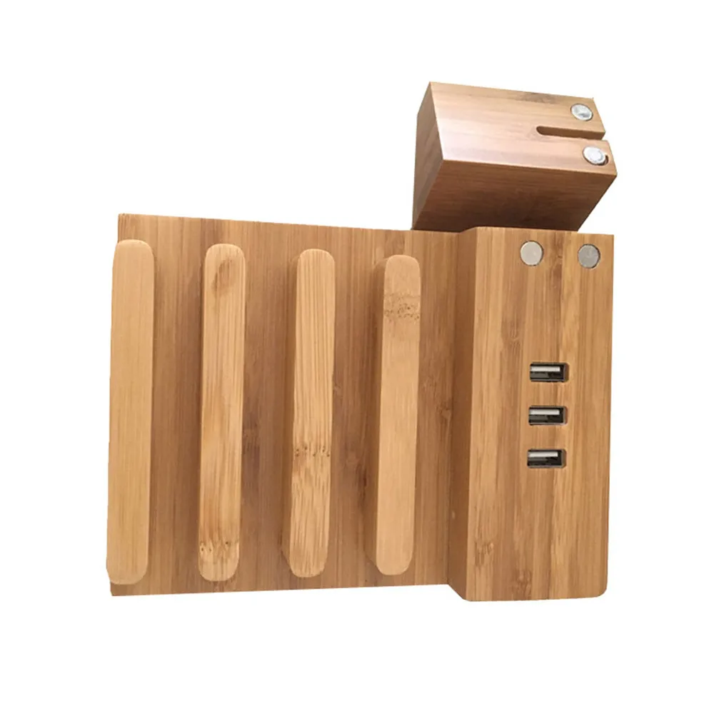 Colohas EU/US/UK штекер 5 В 3 А usb-хаб с 3 портами зарядная подставка Подставка для хранения древесины бамбука