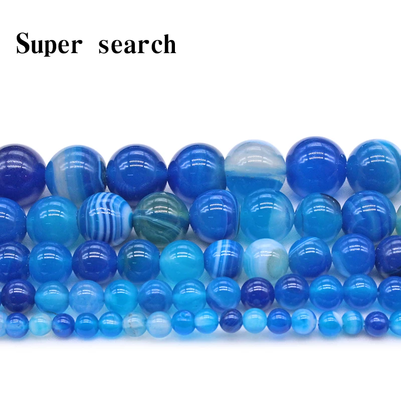 Natural Stone Beads Blue Stripe agat Onyx Round Loose Beads 4 6 8 10 12 14mm Fit Diy Space Beads Jewelry Making