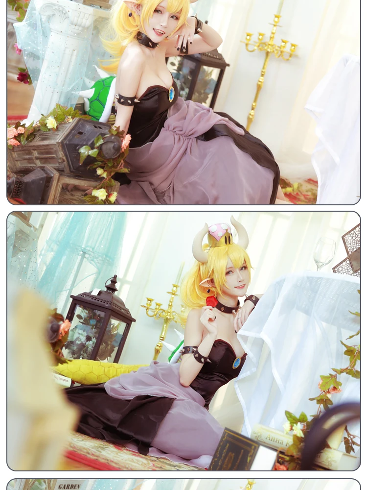 Bowsette Косплей Костюм принцессы Koopa Косплей Koopa-hime женский костюм игра Супер Марио сексуальный комбинезон черный полный комплект