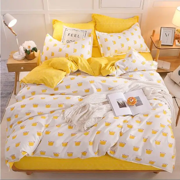 Bonenjoy, желтая Корона, односпальная кровать, набор с реактивной печатью, простая двойная простыня, ropa de cama queen, постельное белье King size, постельные принадлежности - Цвет: ZL-HG