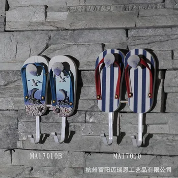 

Mediterranean Style Wooden Hook Coat Hook Slippers Beach Creative Gifts Wall Hanger Key Holder Wall Towel Hook Marine Decor