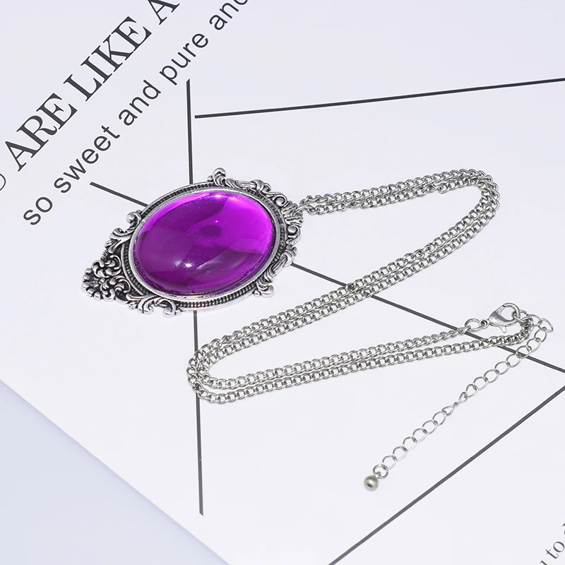 Винтаж Большой фиолетовый драгоценный камень кулон ожерелье для женщин аксессуары Античная цепь длинные Подвески на шею Ювелирные изделия Подарки