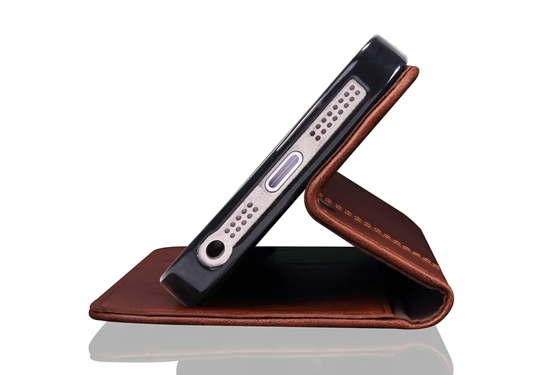 dark brown genuine leather flip case for iPhone 5 5s se cover card slot wallet cover case