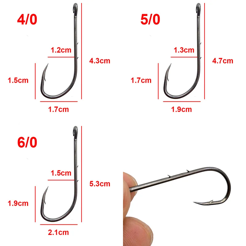 180pcs 92247 High Carbon Steel Fishing Hooks Black Offset Long Barbed Shank Baitholder Bait Hook Size 1 1/0 2/0 3/0 4/0 5/0 6/0