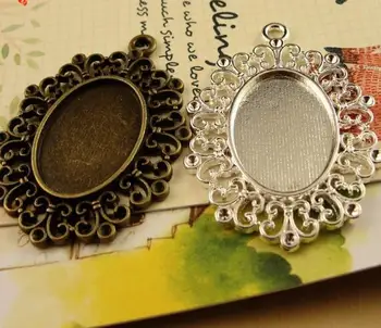 

18*25mm Inner Size Vintage Alloy Antique Bronze Filigree Oval Pendant Tray Flower Base Pendants