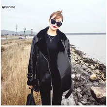 

Genuine Qikenow 2017 Winter Fur One Faux Sheepskin Coat Female Loose Locomotive Coats Warm leather jacket jaqueta couro feminina