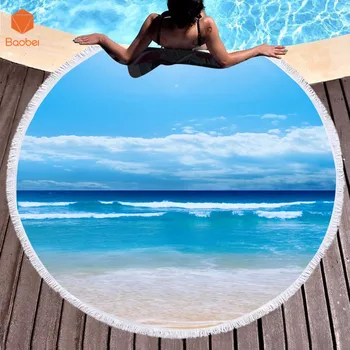 

Summer Bath Towel Thicking Round Printed Beach Towel Microfiber Fabric Waves moon Towel Tapestry Yoga Mat Blanket 600g YJ54