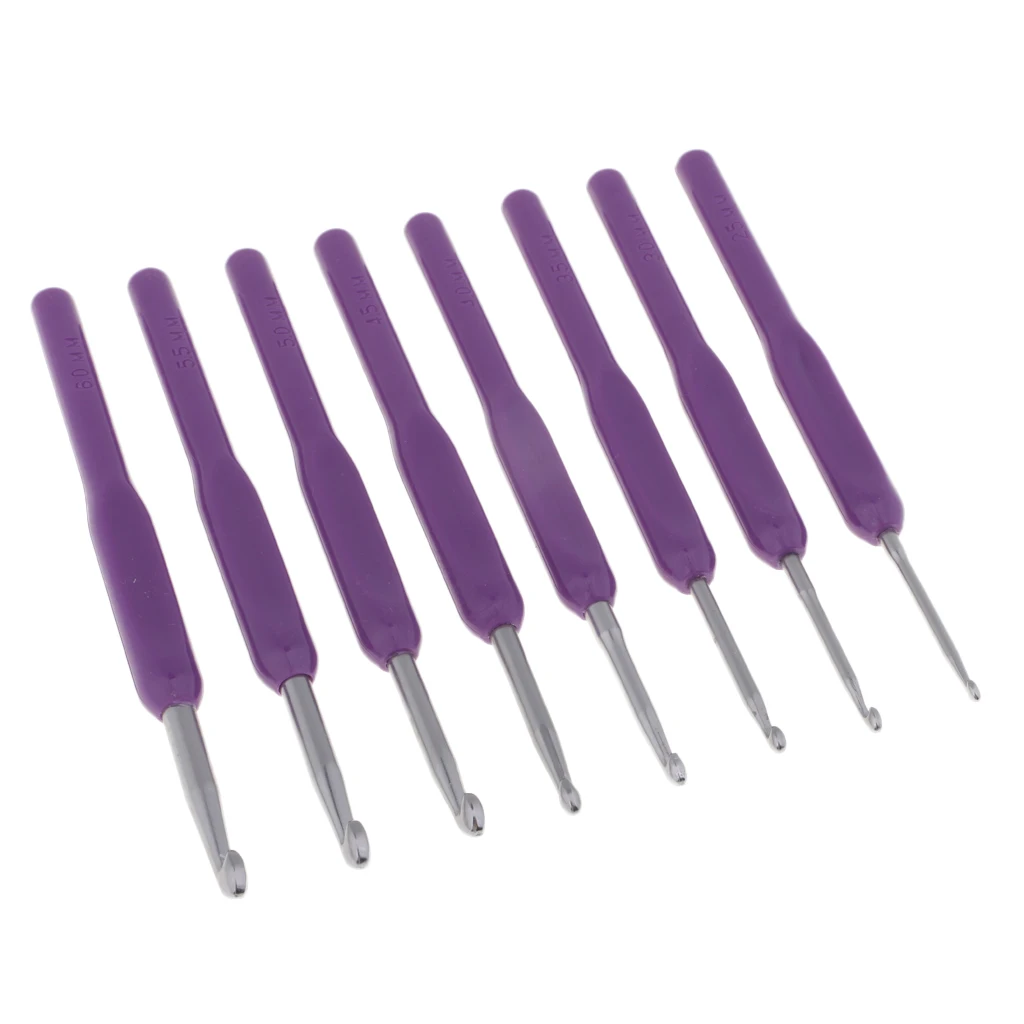 fityle 8Pcs Aluminum Crochet Hook With Soft Grip Handles Knitting Weaving Needles 2.5/3/3.5/4/4.5/5/5.5/6mm