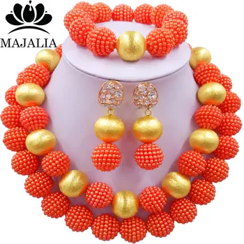 

Majalia Charming Nigerian Wedding African Pearl Jewelery Set Orange Crystal Plastic Pearl Necklace Bride Jewelry Set 2LS015
