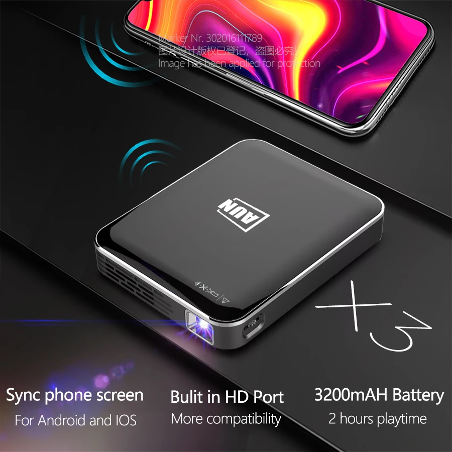 AUN MINI Projector2 hours Standby Time.Smart Phone Screen Mirroring for Home Cinema.HDMI 1080P Disp - 33054499114
